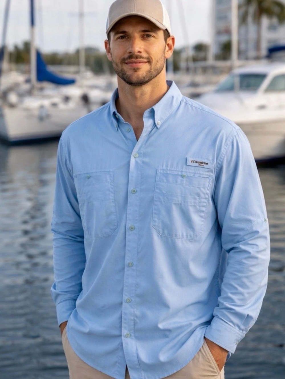 Columbia PFG Fishing Shirt Mens Large Blue Long Sleeve